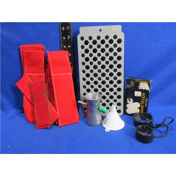 Lot of Misc. - RCBS Powder Trickler, Reloading Block, Lens Caps, 20 Felt Sheaths