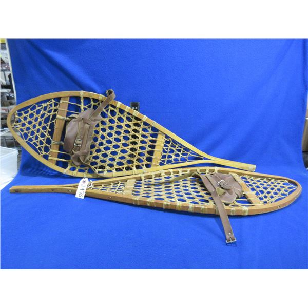 Vintage Bastien Industries Wood & Rawhide Snowshoes with Leather Harnesses