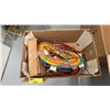Image 1 : BOX OF ASSORTED ITEMS INCLUDING; EXTENSION CORDS, JUMPER CABLES & MORE