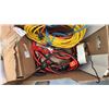 Image 2 : BOX OF ASSORTED ITEMS INCLUDING; EXTENSION CORDS, JUMPER CABLES & MORE