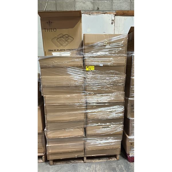 PALLET OF 34 BOXES OF THEO 28OZ 3C PLASTIC CONTAINERS WITH LIDS - 150 SETS PER BOX = APPROX 5,100