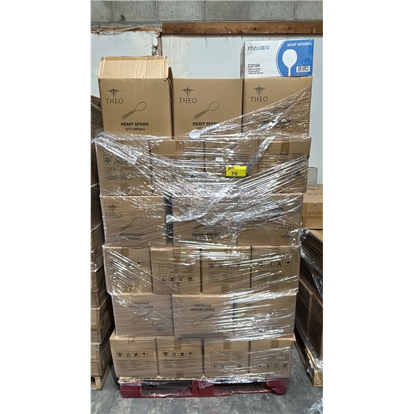 PALLET OF APPROX 72 BOXES OF THEO PLASTIC HEAVY SPOONS - 1,000 PER BOX = APPROX 72,000 SPOONS & 1