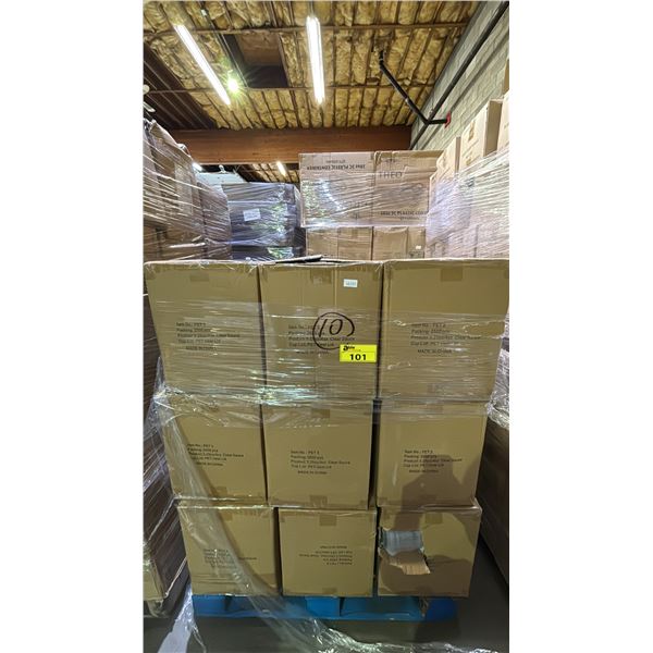 PALLET OF 27 BOXES OF THEO PET3 3.25OZ/4OZ CLEAR SAUCE CUP LIDS - 2,500 PER BOX = APPROX 67,500 LIDS