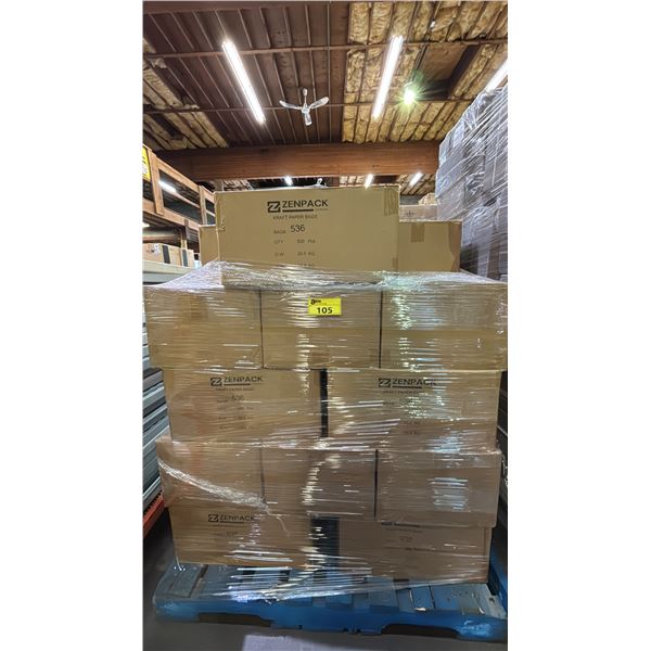 PALLET OF 24 BOXES OF ZENPACK KRAFT PAPER BAGS - 500 PER BOX = APPROX 12,000 BAGS TOTAL *MUST TAKE