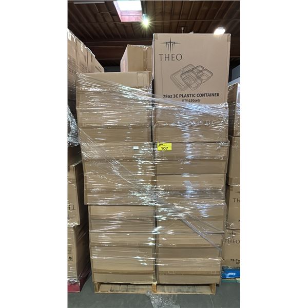 PALLET OF APPROX 26 BOXES OF THEO 28OZ 3C PLASTIC CONTAINERS WITH LIDS - 150 PER BOX = APPROX 3,900