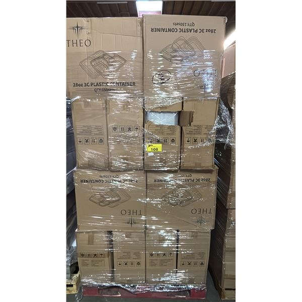 PALLET OF 40 BOXES OF THEO 28OZ 3C PLASTIC CONTAINERS WITH LIDS - 150 PER BOX = APPROX 6,000