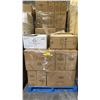 Image 1 : PALLET OF ASSORTED ITEMS INCLUDING; SAYE 12/16/20OZ PET FLAT LID WITH X HOLE, THEO 26OZ 3C PLASTIC