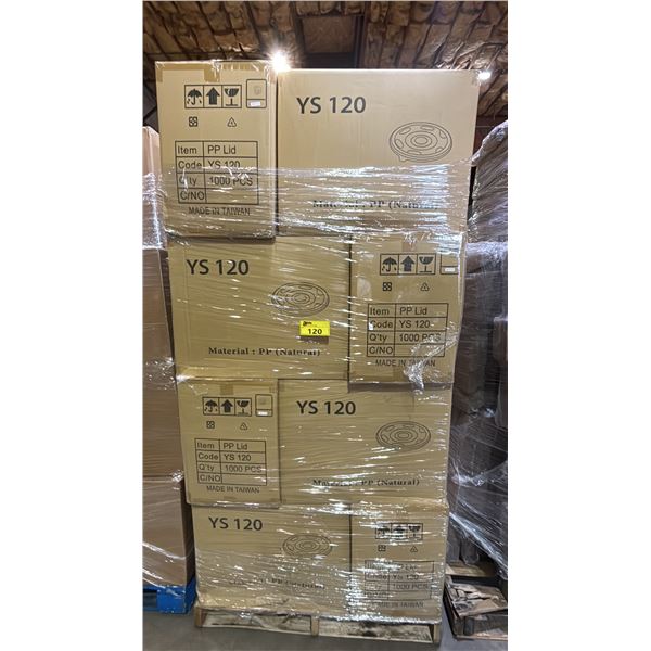 PALLET OF 20 BOXES OF YS-120 ROUND PLASTIC LIDS - 1,000 PER BOX = APPROX 20,000 LIDS TOTAL *MUST