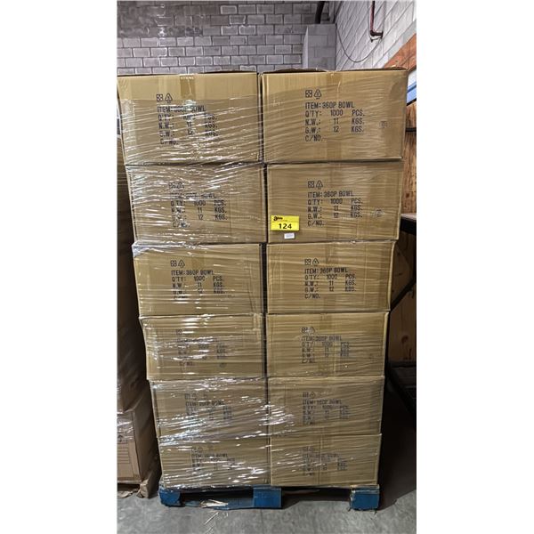 PALLET OF 24 BOXES OF 360P PLASTIC BOWLS - 1,000 PER BOX = APPROX 24,000 BOWLS TOTAL (NO LIDS)