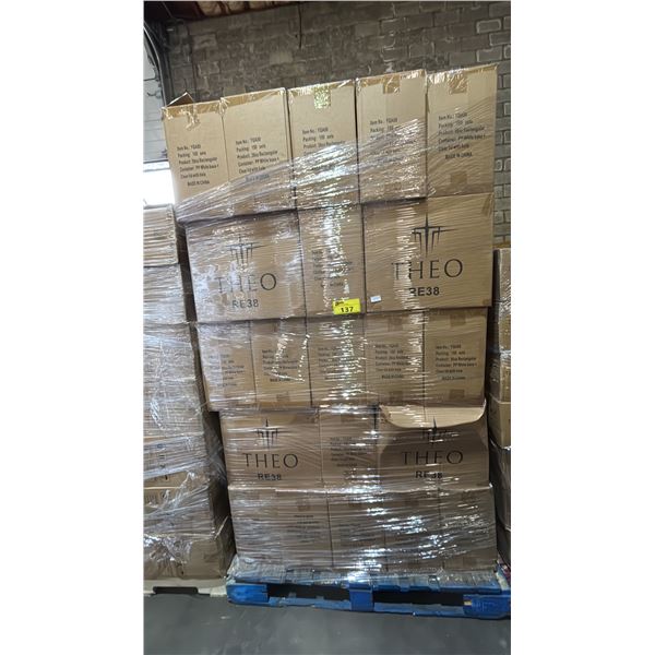 PALLET OF 50 BOXES OF THEO RE38 38OZ RECTANGULAR CONTAINERS WITH LIDS - 150 PER BOX = APPROX 7,500