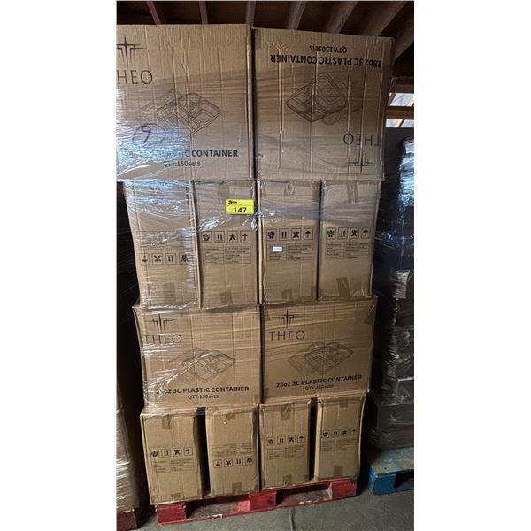 PALLET OF 36 BOXES OF THEO 28OZ 3C PLASTIC CONTAINERS WITH LIDS - 150 PER BOX = APPROX 5,400