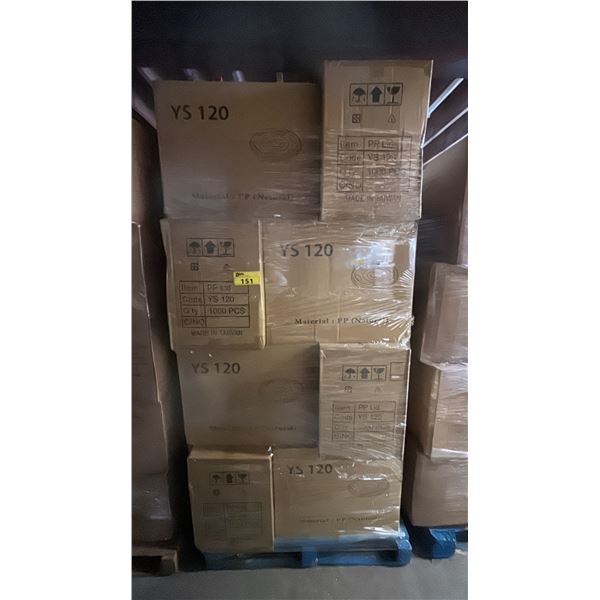 PALLET OF 20 BOXES OF YS-120 ROUND PLASTIC LIDS - 1,000 PER BOX = APPROX 20,000 LIDS TOTAL *MUST