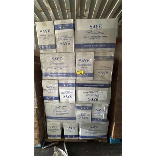 PALLET OF 40 BOXES OF SAYE PREMIUM 1-PLY 15" X 17" DINNER NAPKIN SUPER HEAVY - 3,000 PER BOX =