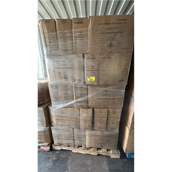 PALLET OF 50 BOXES OF THEO DINNER NAPKINS 1 PLY - 3,000 PER BOX = APPROX 150,000 NAPKINS TOTAL