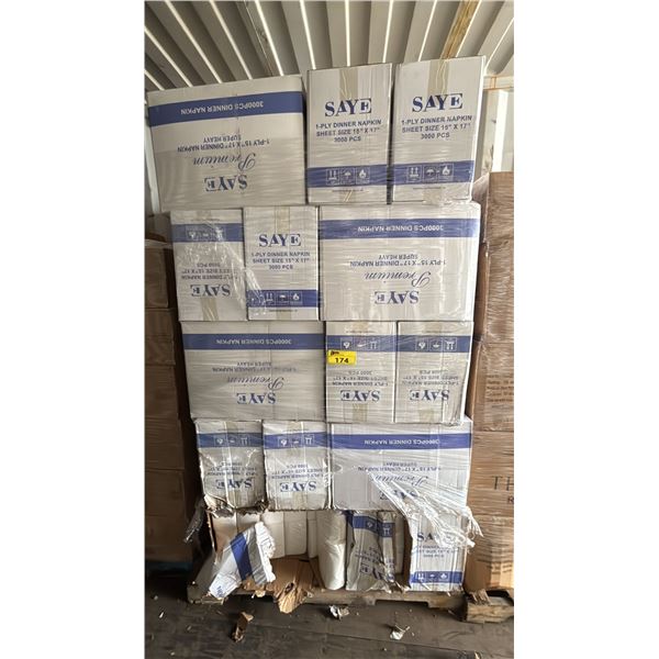 PALLET OF 40 BOXES OF SAYE PREMIUM 1-PLY 15" X 17" DINNER NAPKIN SUPER HEAVY - 3,000 PER BOX =