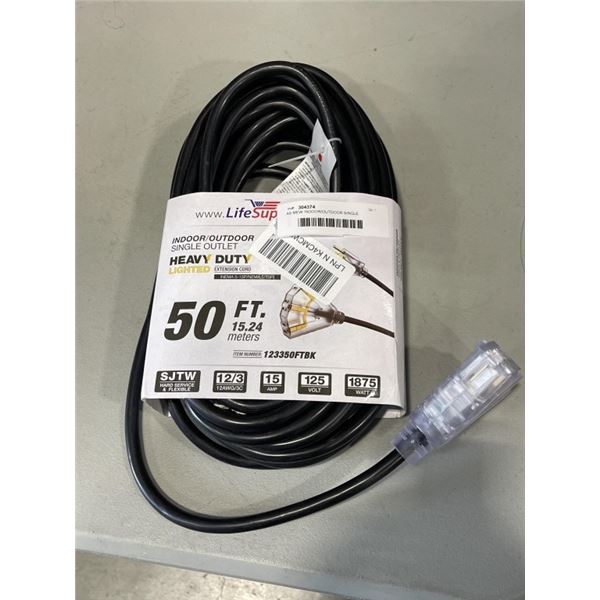 AS MEW INDOOR/OUTDOOR SINGLE OUTLET HEAVY DUTY LIGHTED EXTENSION CORD 50FT