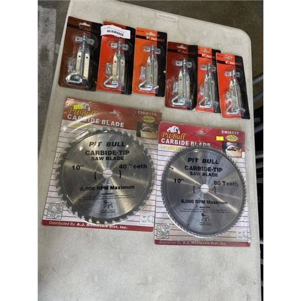 NEW SAW BLADES AND DOOR LATCHES