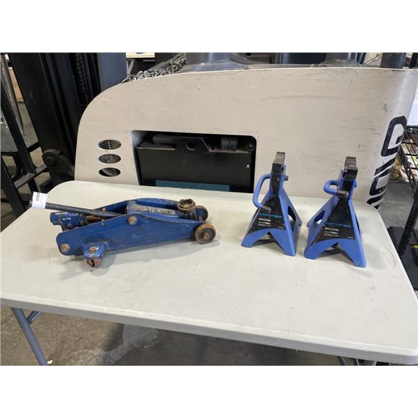TROLLEY JACK WITH HANDLE AND 2 PAIR OF JACK STANDS
