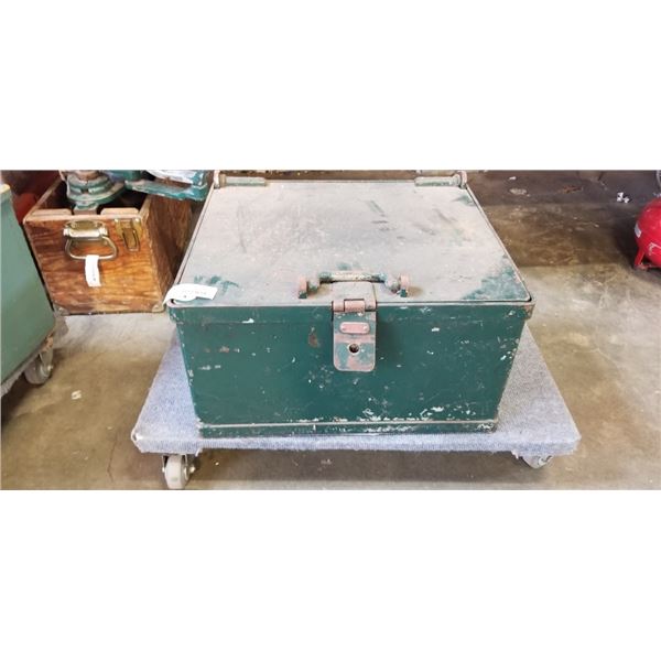 ANTIQUE METAL SHIP STRONG BOX, 19 X 22 INCH