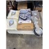 Image 1 : BOX OF AUTOMOTIVE ITEMS INCULDING RV COVER AND SEANAL WHEEL COVER AND BENDING CAR MOP