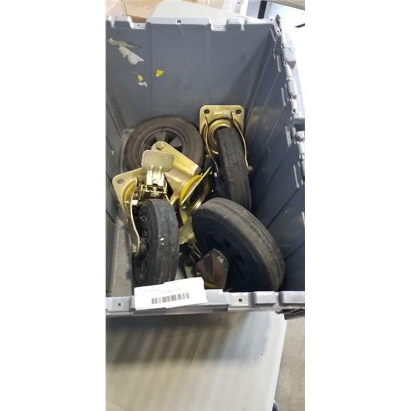 SET OF 4  8IN CASTERS - 2 STRAIGHT, 2 WITH BREAKS, TOTE INCLUDED