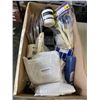 Image 1 : BOX OF WORK SUPPLIES INCLUDING PAINT BRUSHES SHIM GAP AND MORE