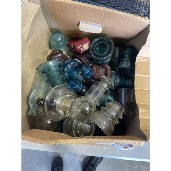 BOX OF VINTAGE GLASS INSULATORS