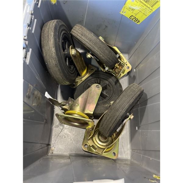 SET OF 4  8IN CASTERS - 2 STRAIGHT, 2 WITH BREAKS, TOTE INCLUDED