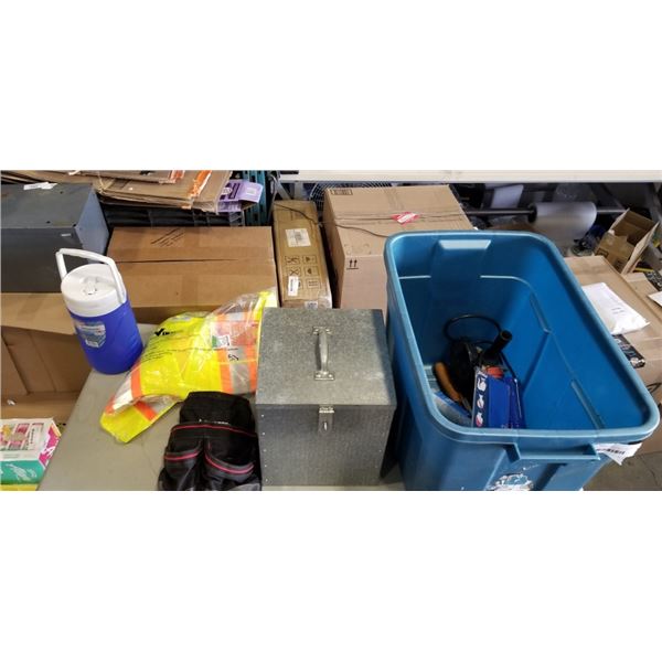 ASSORTED SAFETY GEAR, METAL LOCK BOX