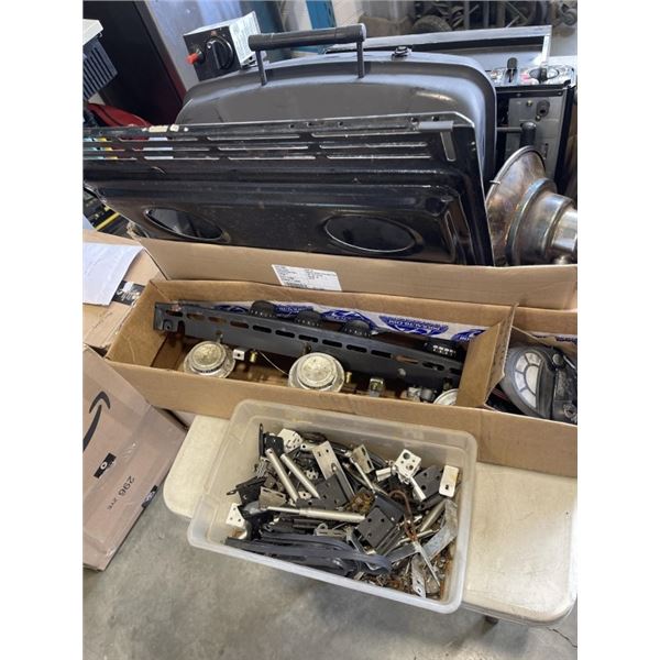 RV ITEMS INCLUDING BBQ, STOVE, HEATER, REPAIR PARTS, ELECTRIC DOOR LOCK