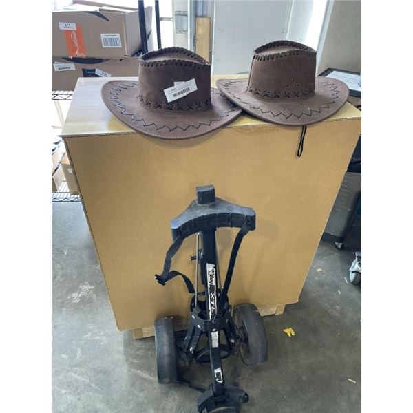 FOLDING GOLF CART AND 2 NEW COWBOY HATS