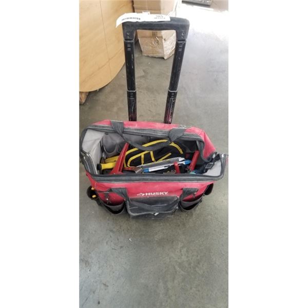 HUSKY ROLLING TOOL TOTE WITH ASSORTED HAND TOOLS