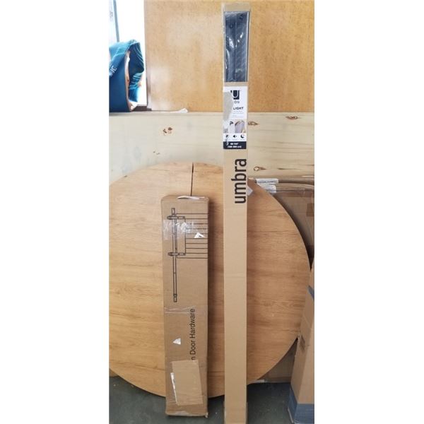 BARN DOOR HARDWARE KIT AND UMBRA SHOWER CURTAIN ROD
