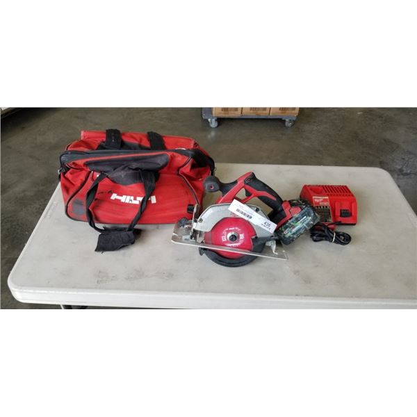 MILWAUKEE M18 CORDLESS CIRCULAR SAW WITH 6AH BATTERY, CHARGER AND CARRY BAG, ALL TESTED WORKING