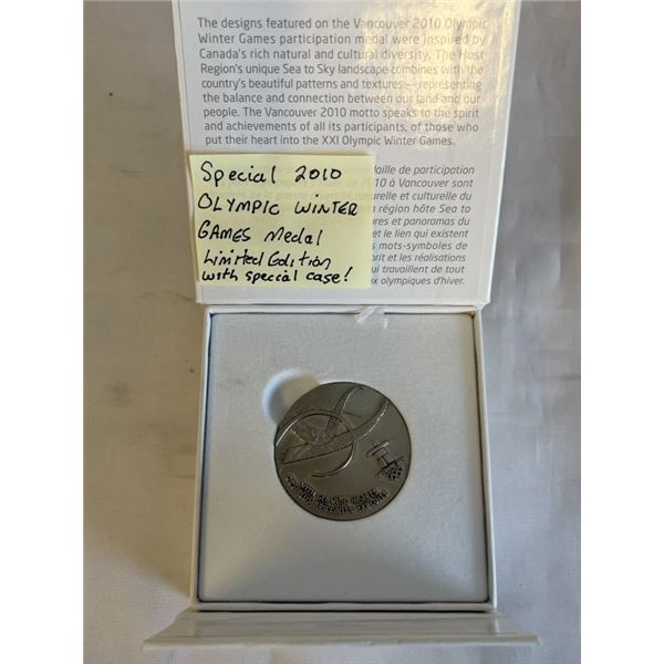 SPECIAL 2010 OLYTMIC VANCOUVER WINTER GAMES MEDAL, LIMITED EDITION W/ SPECIAL CACE