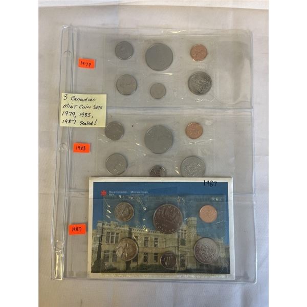 3 CANADIAN MINT COIN SETS 1979, 1983, 1987 SEALED SETS