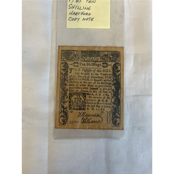 1780 TEN SHILLING HARTFORD NOTE COPY