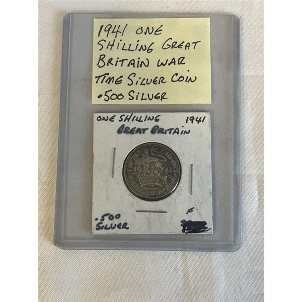 1941 ONE SHILLING GREAT BRITAIN WAR TIME SLVER COIN .500 SILVER