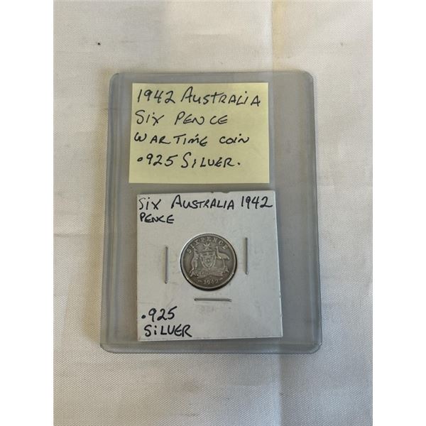1942 AUSTRALIA SIX PENCE WARTIME COIN COIN .925 SILVER