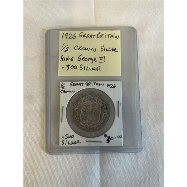 1926 GREAT BRITAIN 1/2 CROWN GEORGE VI .500 SILVER