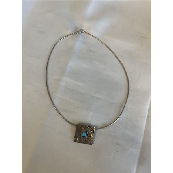 STERLING SILVER W/ BLUE OPAL STONE CHOKER NECKLACE
