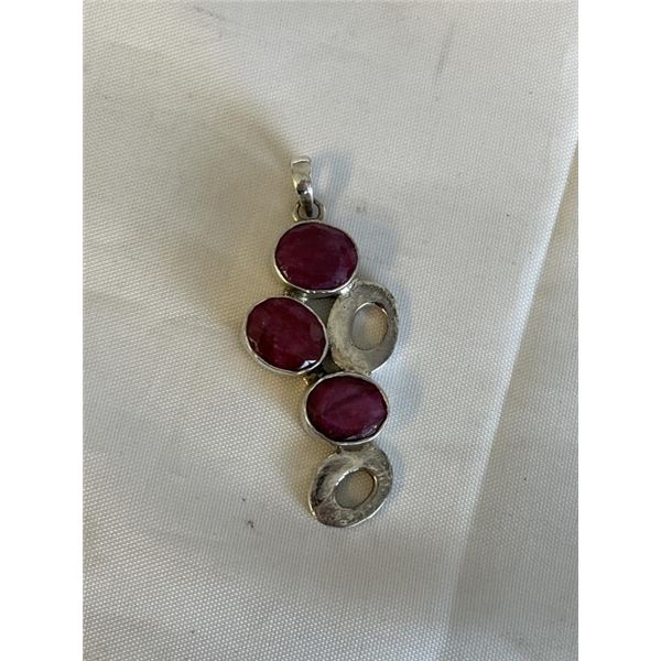 HAND CRAFTED STERLING SILVER W/ INDIAN RUBY STONES PENDANT