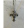 Image 2 : VINTAGE STERLING SILVER CROSS PENDANT W/ 925 STERLING SILVER CHAIN NECKLACE