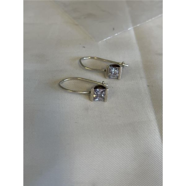 STERLING SILVER W/ AMETHYST STONES PAIR OF EARRINGS MARKED 925 AND DESIGNERS LOGO