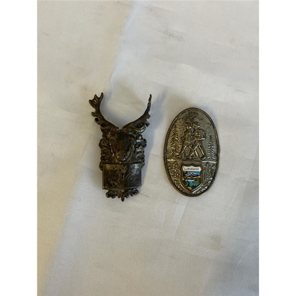 2 ANTIQUE SILVER WALKING CANE LABLES/ STICK MEDALLIONS/ BADGES