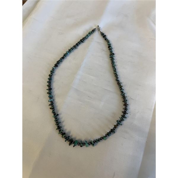 BLACK ALASKAN STONE BEADS AND NATURAL TURQUOISE NECKLACE