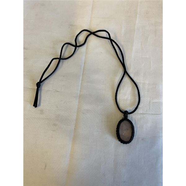GENUINE QUARTZ STONE, LABRADORITE PENDANT W/ BLACK CORD NECKLACE
