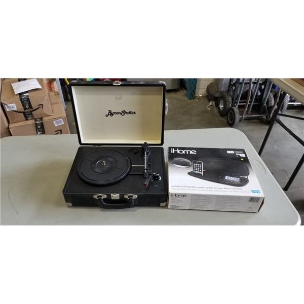 CASED RECORD PLAYER AND IHOME DOCK