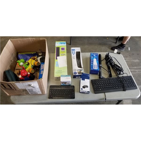 BOX OF MISC ITEMS - FILTER, WATERPIKS, HAIR TOOLS ETC