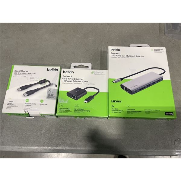 BELKIN USB-C 6 IN 1 MULTIPORT ADAPTER, BELKIN CONNECT USB-C TO ETHERNET + CHARGE ADAPTER 100W, AND B